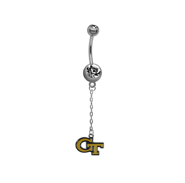 Georgia Tech Yellow Jackets Dangle Chain Belly Button Navel Ring