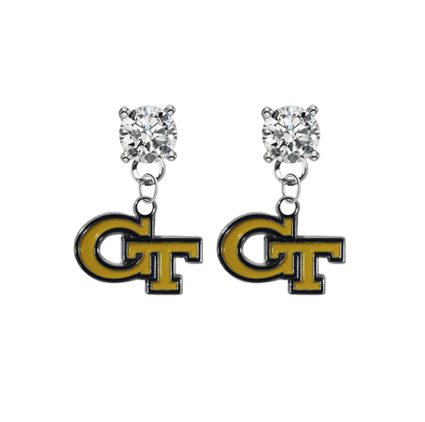 Georgia Tech Yellow Jackets CLEAR Swarovski Crystal Stud Rhinestone Earrings