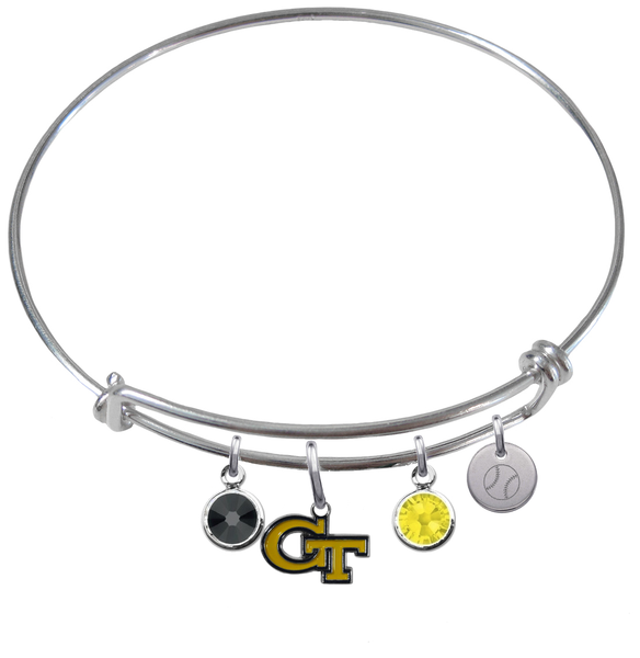 Georgia Tech Yellow Jackets Baseball Expandable Wire Bangle Charm Bracelet