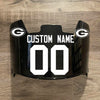 Green Bay Packers Custom Name & Number Full Size Football Helmet Visor Shield Black Dark Tint w/ Clips - WHITE