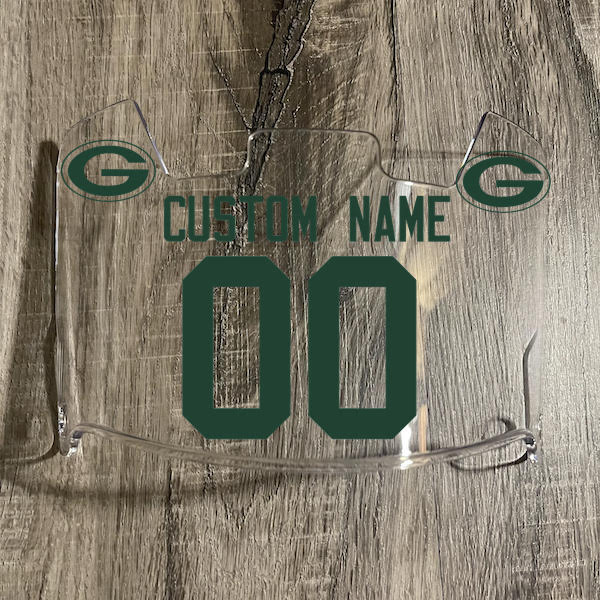 Green Bay Packers Custom Name & Number Full Size Football Helmet Visor Shield Clear w/ Clips - GREEN