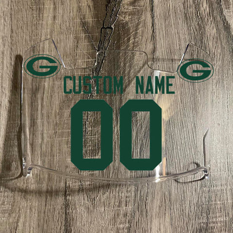 Green Bay Packers Custom Name & Number Full Size Football Helmet Visor Shield Clear w/ Clips - GREEN