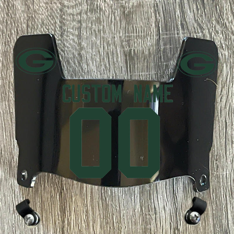 Green Bay Packers Custom Name & Number Mini Football Helmet Visor Shield Black Dark Tint w/ Clips - GREEN