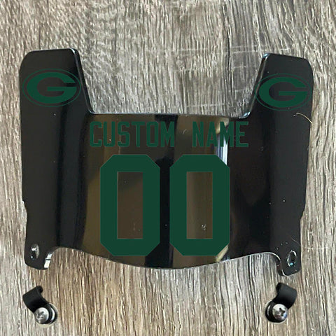Green Bay Packers Custom Name & Number Mini Football Helmet Visor Shield Black Dark Tint w/ Clips - GREEN