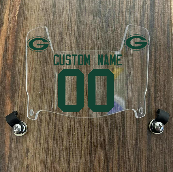 Green Bay Packers Custom Name & Number Mini Football Helmet Visor Shield Clear w/ Clips - GREEN