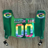 Green Bay Packers Custom Name & Number Mini Football Helmet Visor Shield Green Chrome Mirror w/ Clips - CRUCIAL CATCH