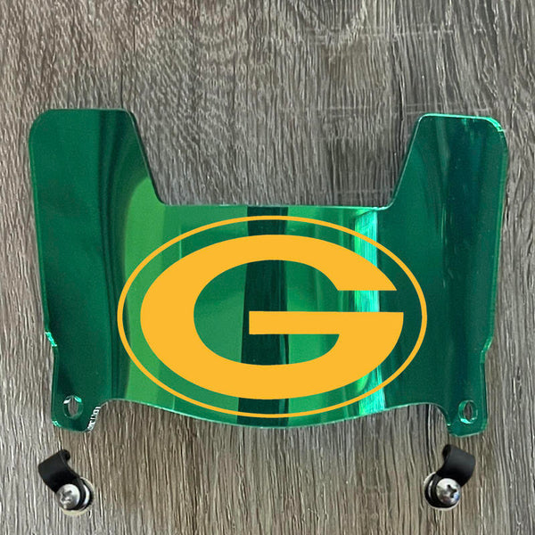 Green Bay Packers Mini Football Helmet Visor Shield Green Chrome Mirror w/ Clips