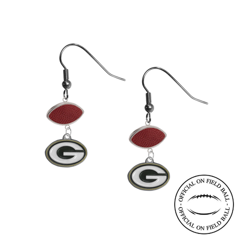 Green Bay Packers NFL Authentic Official On Field Leather Football Dangle Earrings