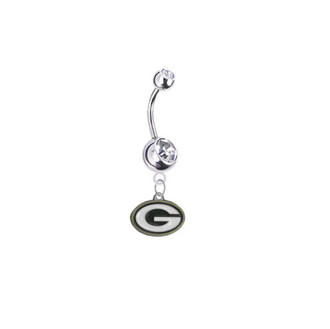 Green Bay Packers Silver Clear Swarovski Belly Button Navel Ring - Customize Gem Colors