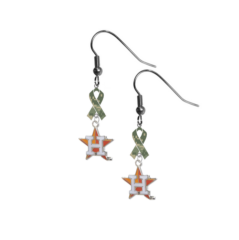 Houston Astros Style 2 MLB Salute to Service Camouflage Camo Ribbon Dangle Earrings