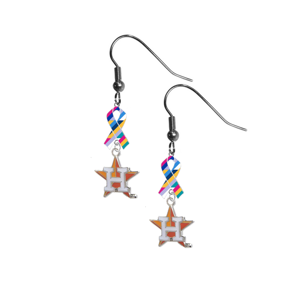 Houston Astros Style 2 MLB Crucial Catch Cancer Awareness Ribbon Dangle Earrings