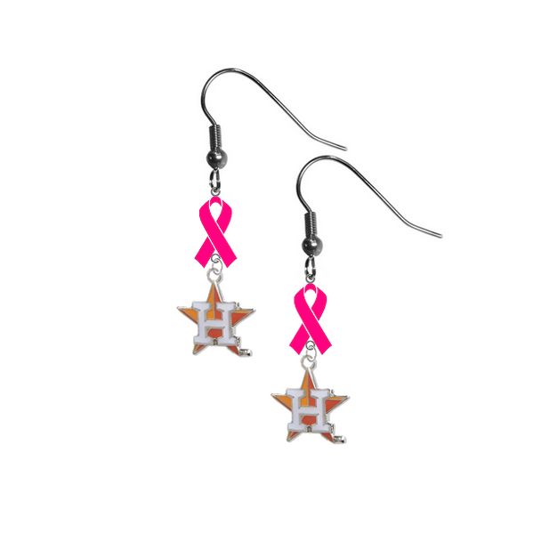 Houston Astros Style 2 MLB Breast Cancer Awareness Pink Ribbon Dangle Earrings