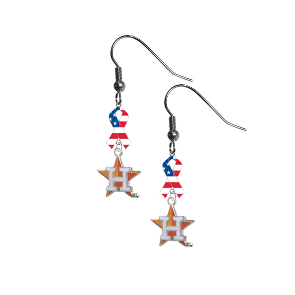 Houston Astros Style 2 MLB USA American Flag Ribbon Dangle Earrings