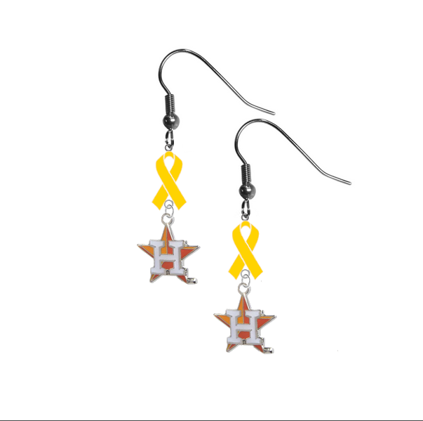 Houston Astros Style 2 MLB Childhood Cancer Awareness Yellow Ribbon Dangle Earrings