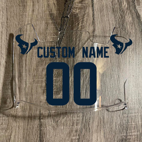Houston Texans Custom Name & Number Full Size Football Helmet Visor Shield Clear w/ Clips - NAVY BLUE
