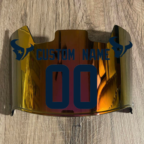 Houston Texans Custom Name & Number Full Size Football Helmet Visor Shield Red Iridium Mirror w/ Clips - NAVY BLUE