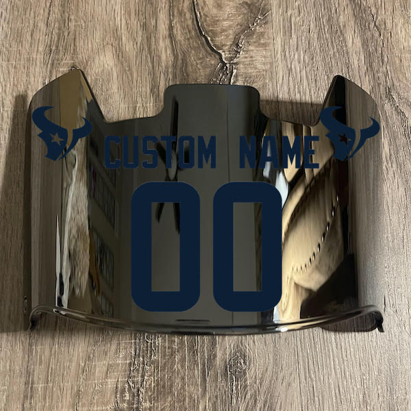 Houston Texans Custom Name & Number Full Size Football Helmet Visor Shield Silver Chrome Mirror w/ Clips - NAVY BLUE