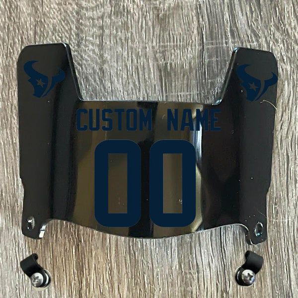 Houston Texans Custom Name & Number Mini Football Helmet Visor Shield Black Dark Tint w/ Clips - NAVY BLUE