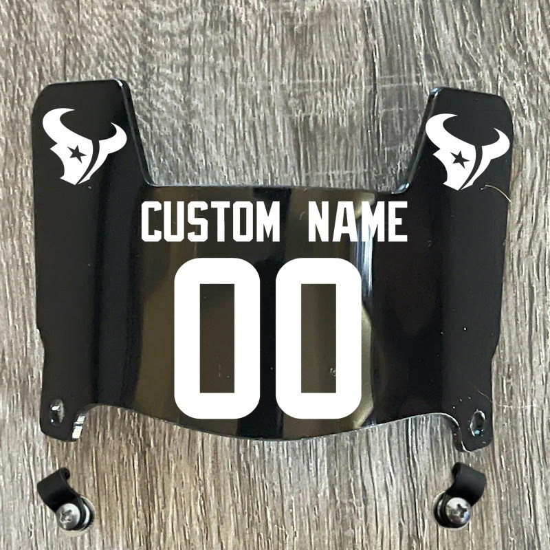 Houston Texans Custom Name & Number Mini Football Helmet Visor Shield Black Dark Tint w/ Clips - WHITE