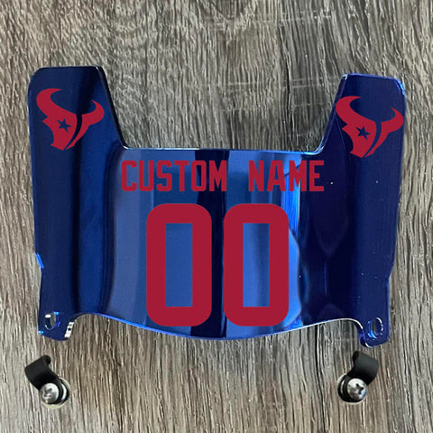 Houston Texans Custom Name & Number Mini Football Helmet Visor Shield Blue Chrome Mirror w/ Clips - RED