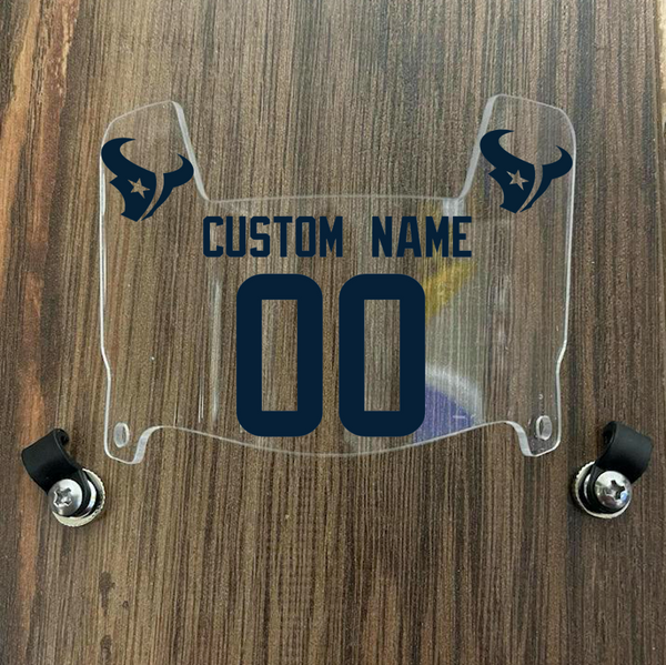 Houston Texans Custom Name & Number Mini Football Helmet Visor Shield Clear w/ Clips - NAVY BLUE