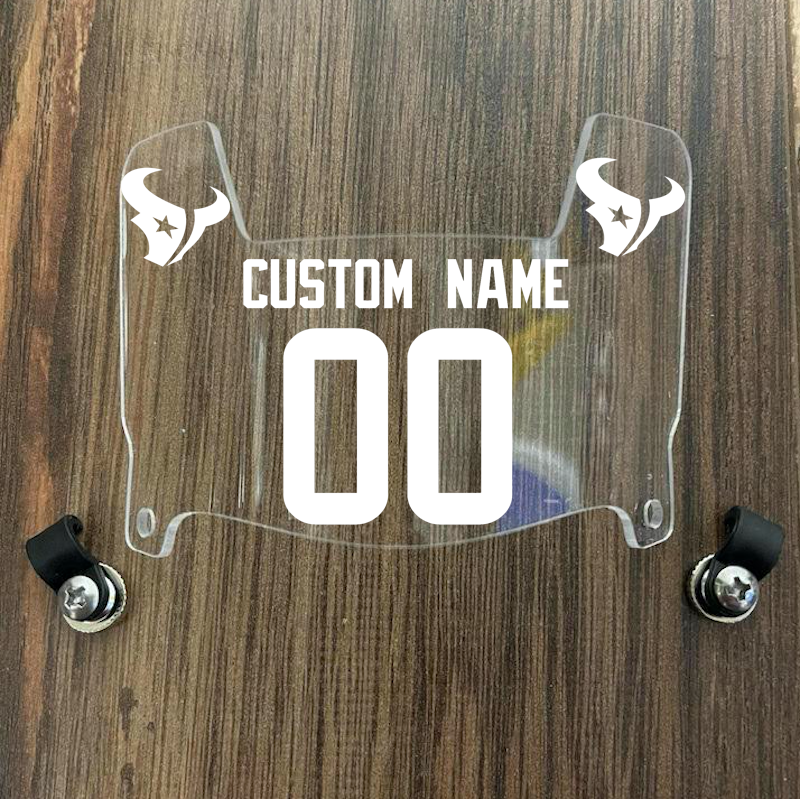 Houston Texans Custom Name & Number Mini Football Helmet Visor Shield Clear w/ Clips - WHITE