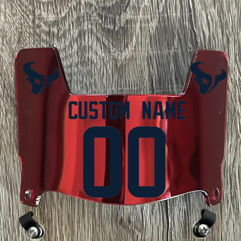 Houston Texans Custom Name & Number Mini Football Helmet Visor Shield Red Chrome Mirror w/ Clips - NAVY BLUE