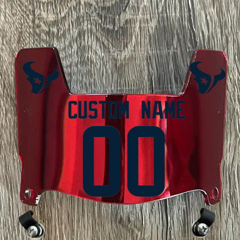 Houston Texans Custom Name & Number Mini Football Helmet Visor Shield Red Chrome Mirror w/ Clips - NAVY BLUE