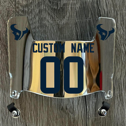 Houston Texans Custom Name & Number Mini Football Helmet Visor Shield Silver Chrome Mirror w/ Clips - NAVY BLUE