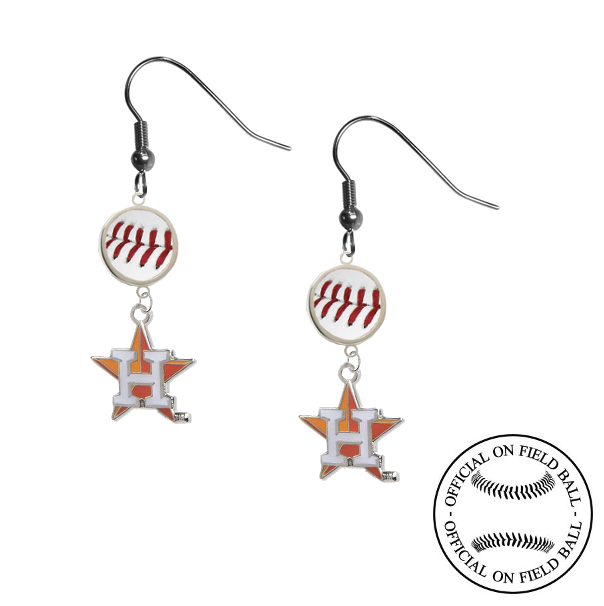 Houston Astros Style 2 MLB Authentic Rawlings On Field Leather Baseball Dangle Earrings