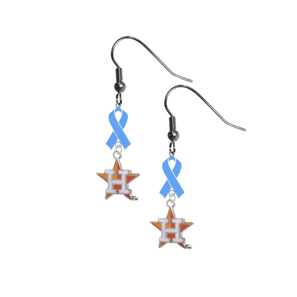 Houston Astros Style 2 MLB Prostate Cancer Awareness Light Blue Ribbon Dangle Earrings