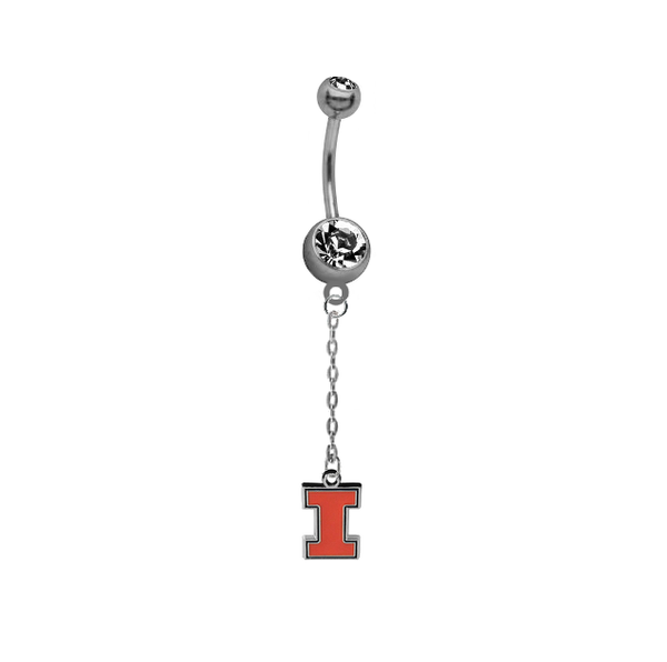 Illinois Fighting Illini Dangle Chain Belly Button Navel Ring