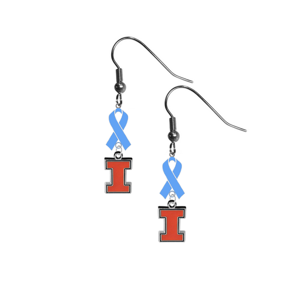 Illinois Fighting Illini Prostate Cancer Awareness Light Blue Ribbon Dangle Earrings