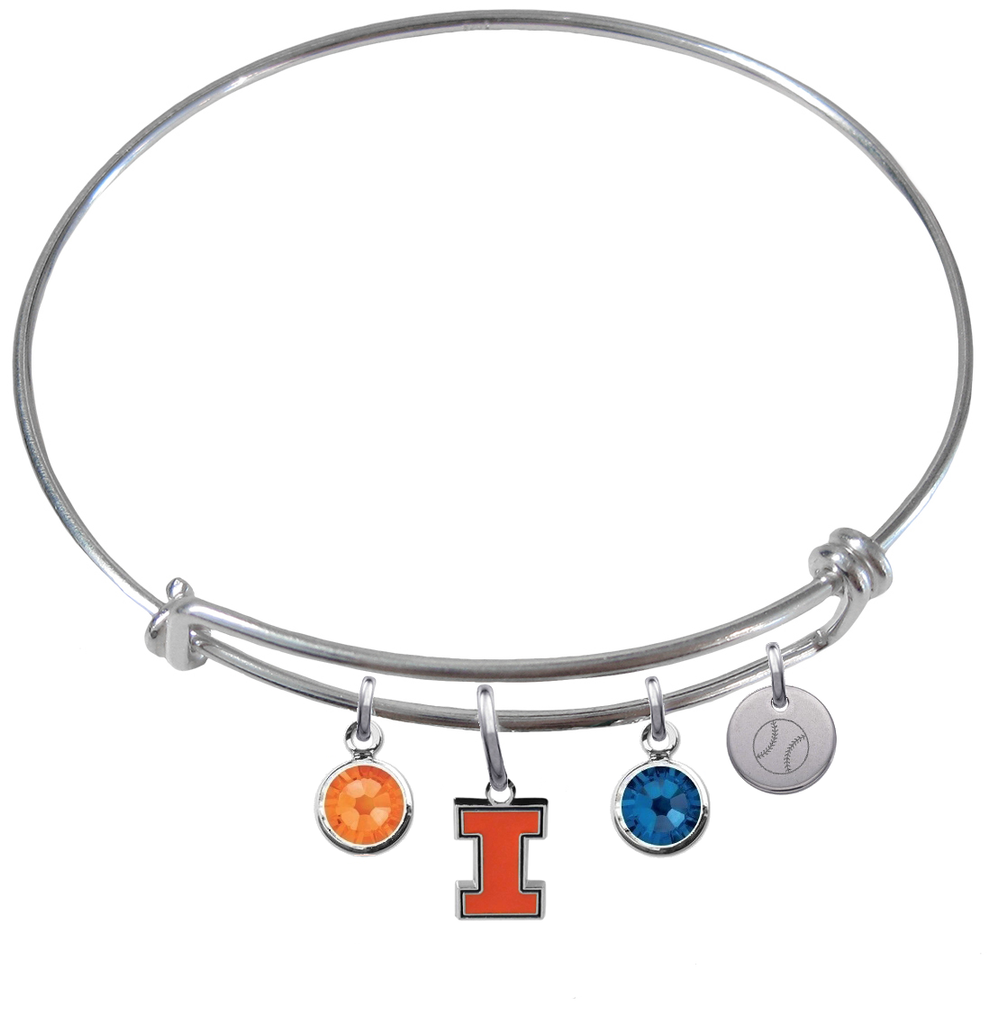 Illinois Fighting Illini Baseball Expandable Wire Bangle Charm Bracelet
