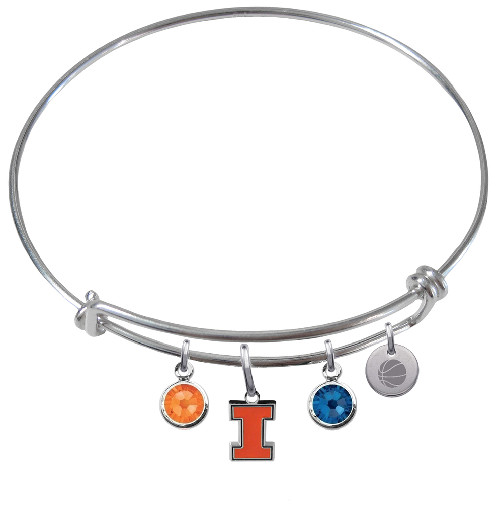 Illinois Fighting Illini Basketball Expandable Wire Bangle Charm Bracelet