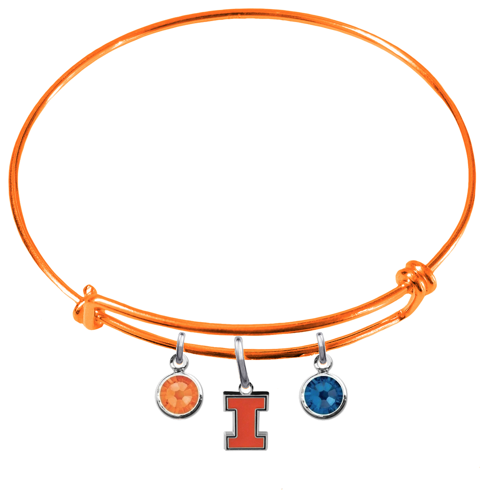 Illinois Fighting Illini NCAA Orange Expandable Wire Bangle Charm Bracelet