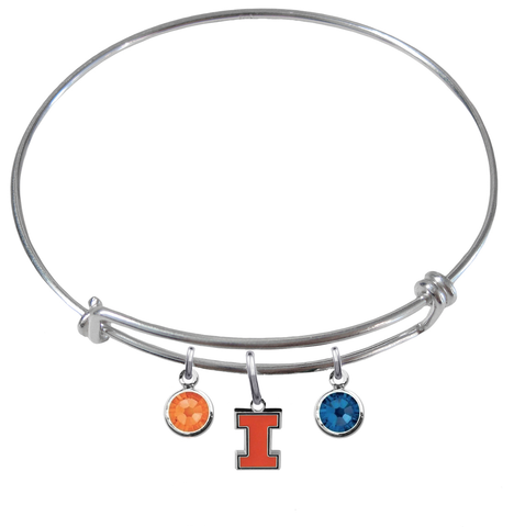 Illinois Fighting Illini NCAA Expandable Wire Bangle Charm Bracelet
