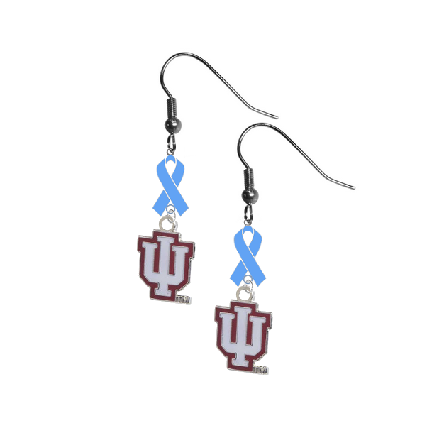 Indiana Hoosiers Prostate Cancer Awareness Light Blue Ribbon Dangle Earrings