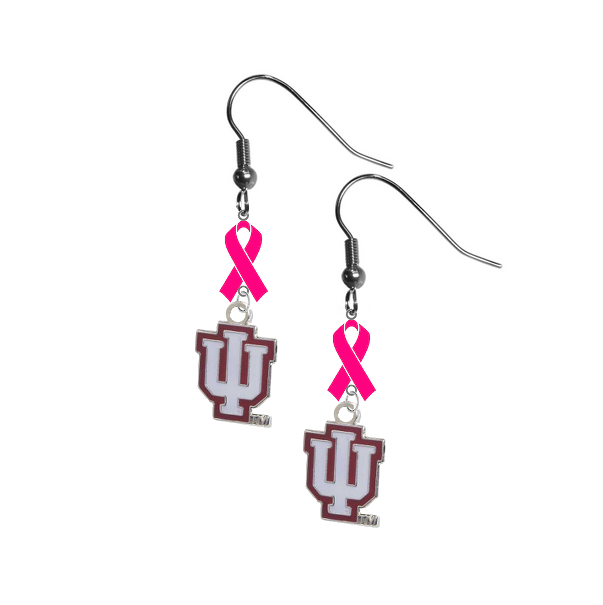 Indiana Hoosiers Breast Cancer Awareness Hot Pink Ribbon Dangle Earrings