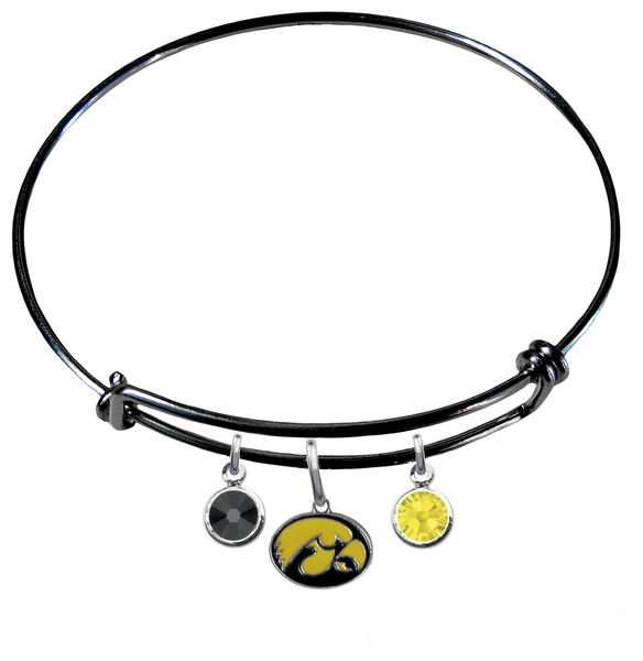 Iowa Hawkeyes NCAA Black Expandable Wire Bangle Charm Bracelet