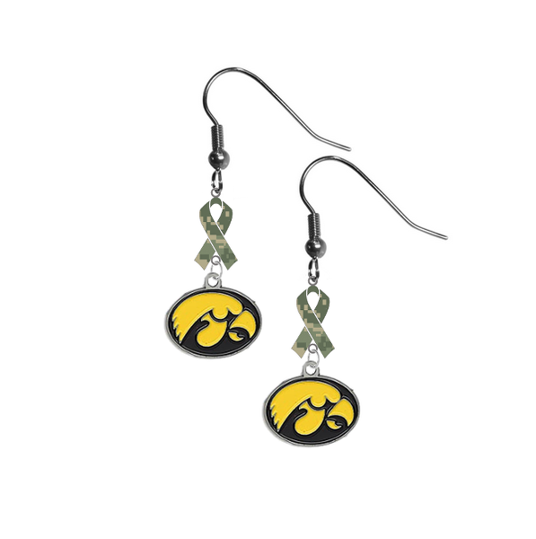 Iowa Hawkeyes Salute to Service Camouflage Camo Ribbon Dangle Earrings