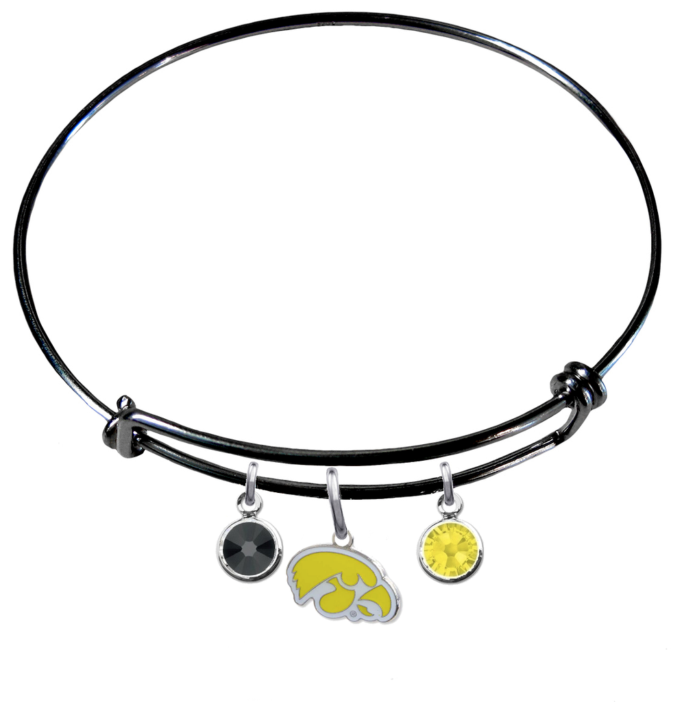 Iowa Hawkeyes Style 2 NCAA Black Expandable Wire Bangle Charm Bracelet