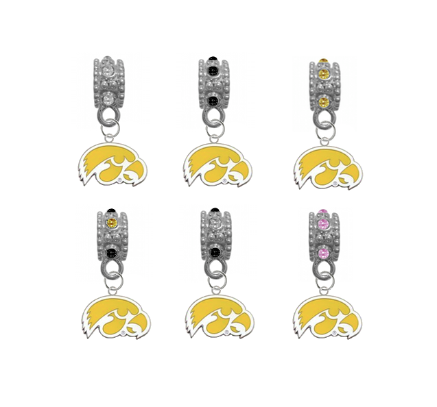 Iowa Hawkeyes 2 NCAA Crystal Rhinestone European Bracelet Charm