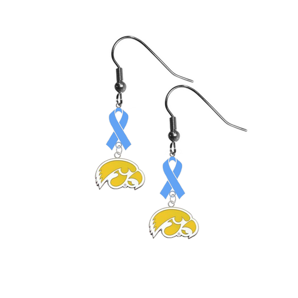 Iowa Hawkeyes Style 2 Prostate Cancer Awareness Light Blue Ribbon Dangle Earrings