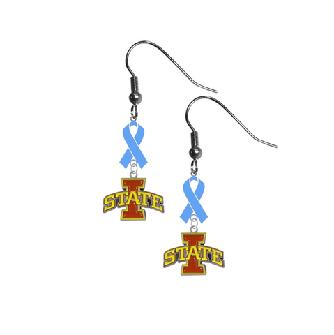 Iowa State Cyclones Prostate Cancer Awareness Light Blue Ribbon Dangle Earrings