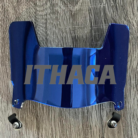 Ithica Bombers Mini Football Helmet Visor Shield Blue Chrome Mirror w/ Clips
