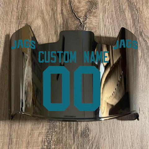Jacksonville Jaguars Custom Name & Number Full Size Football Helmet Visor Shield Silver Chrome Mirror w/ Clips - TEAL