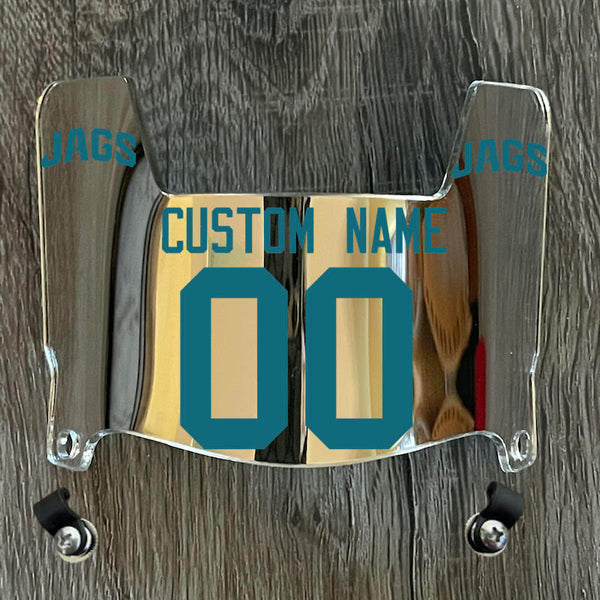 Jacksonville Jaguars Custom Name & Number Mini Football Helmet Visor Shield Silver Chrome Mirror w/ Clips - TEAL