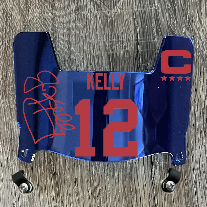 Buffalo Bills Jim Kelly Mini Football Helmet Visor Shield Blue Chrome Mirror w/ Clips