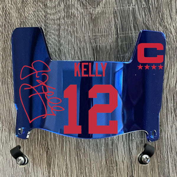 Buffalo Bills Jim Kelly Mini Football Helmet Visor Shield Blue Chrome Mirror w/ Clips